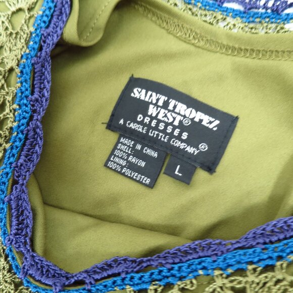 NWT St. Tropez West Crochet Midi Dress Size L Olive/Mossy Green - Picture 15 of 16